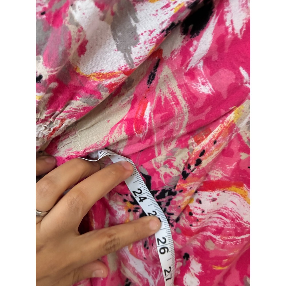 Style & Co Woman Pink Floral Cotton Kaftan Top 3X Crochet Lace Trim Boho Blouse - Picture 4 of 5
